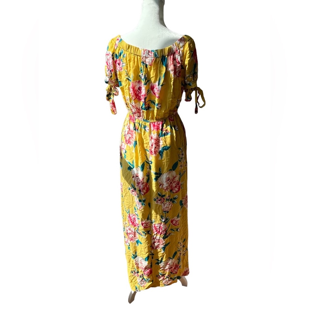 Band of Gypsies Maxi Dress Yellow Floral Pockets Bow Detail Size Medium EUC - Picture 2 of 4